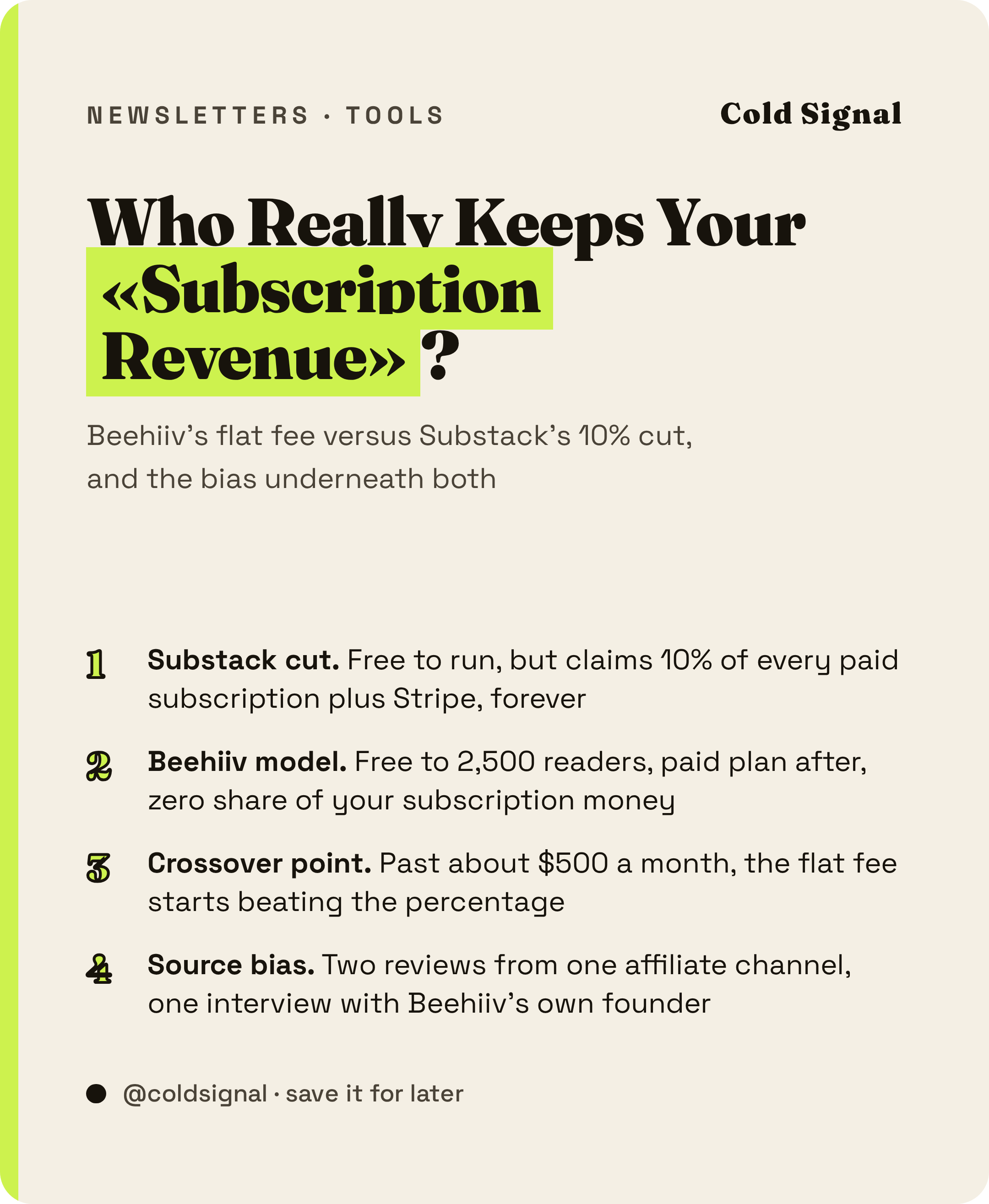 beehiiv vs Substack on Paid Subscriptions: The Fee Math and the Bias Behind It